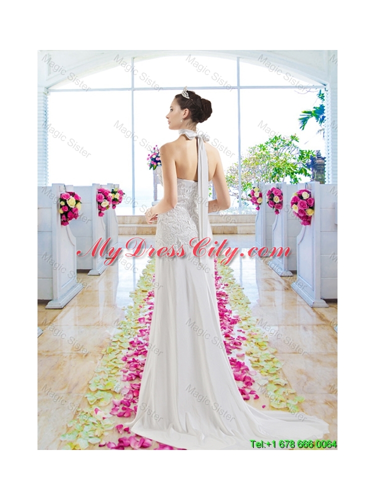 Elegant Strapless Laced Wedding Dresses with Court Train