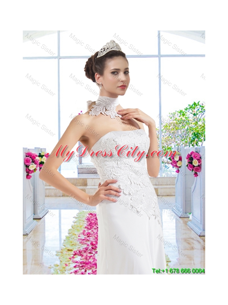 Elegant Strapless Laced Wedding Dresses with Court Train