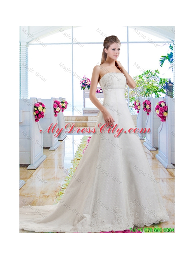 Beautiful A Line Strapless Bridal Dresses with Appliques