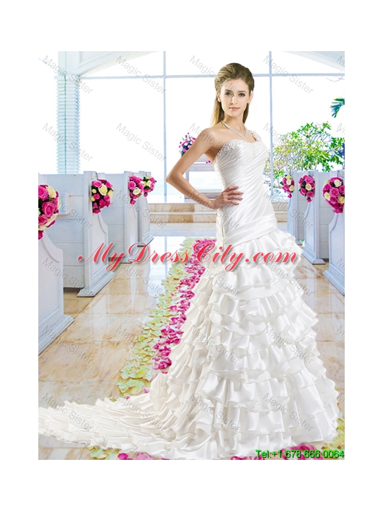 Beautiful One Shoulder Bridal Gowns with Ruffled Layers