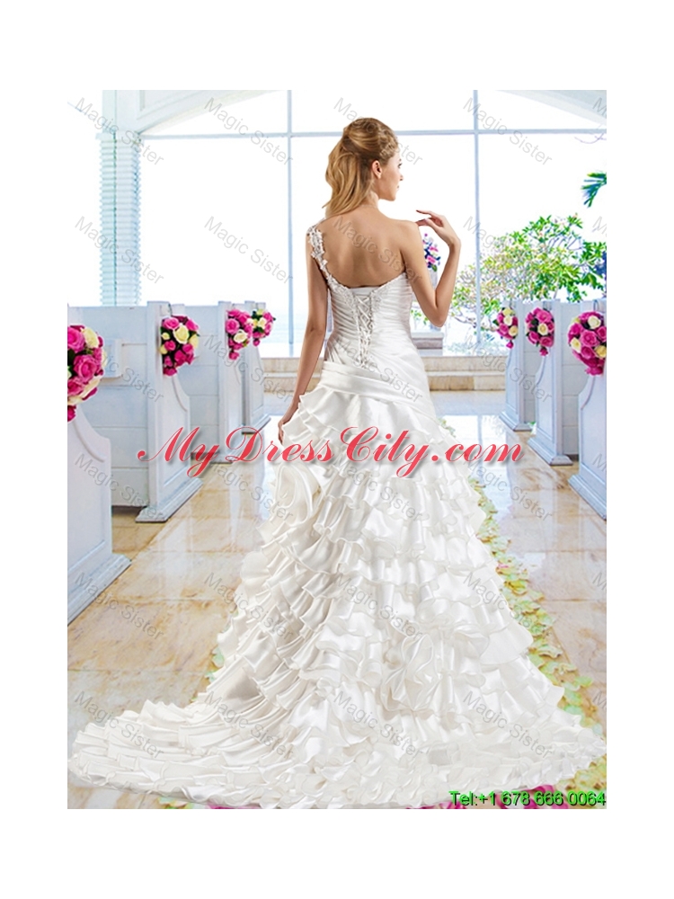 Beautiful One Shoulder Bridal Gowns with Ruffled Layers