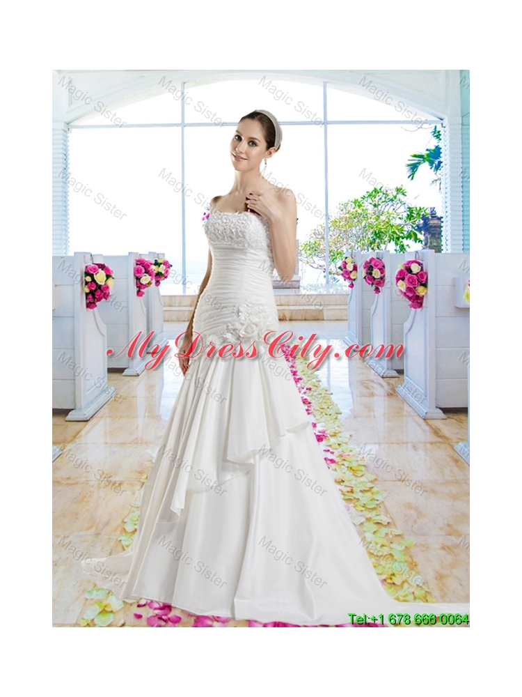 Cheap Hand Made Flowers Bridal Dresses with Appliques