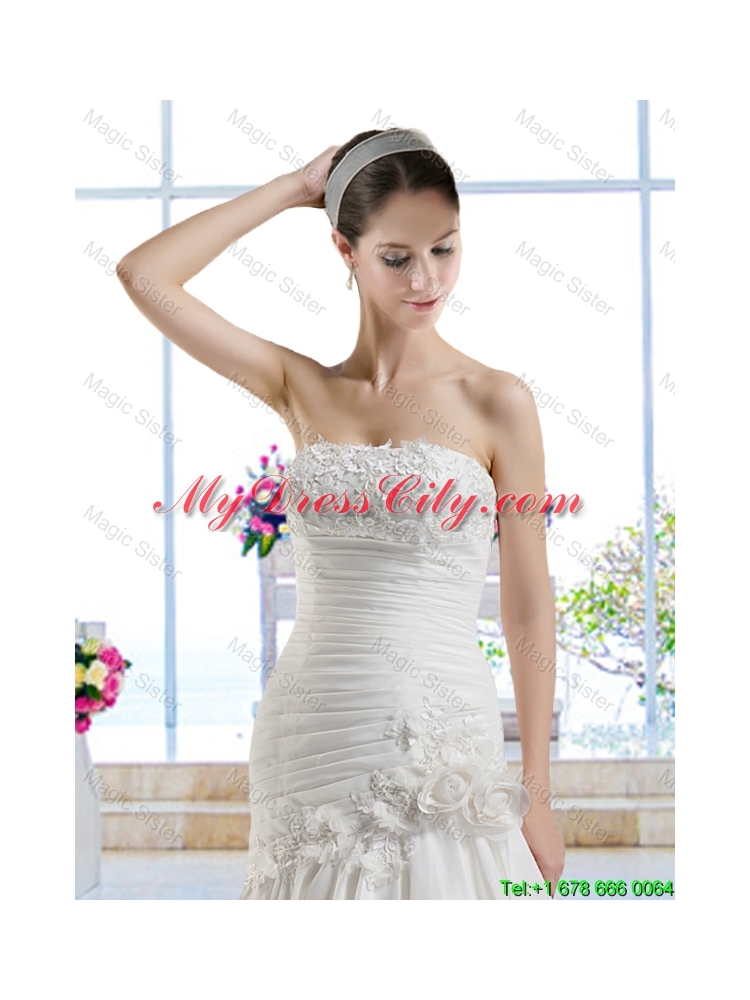 Cheap Hand Made Flowers Bridal Dresses with Appliques