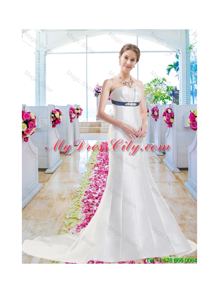 Discount Column Bridal Gowns with Belt and Appliques