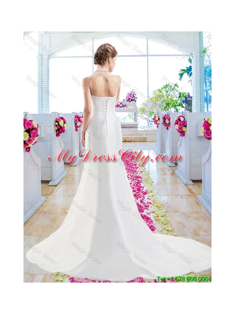 Discount Column Bridal Gowns with Belt and Appliques