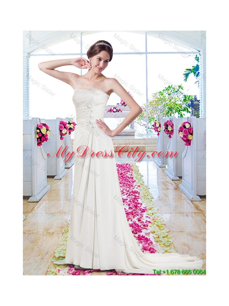 Elegant Strapless Appliques Wedding Dresses with Court Train