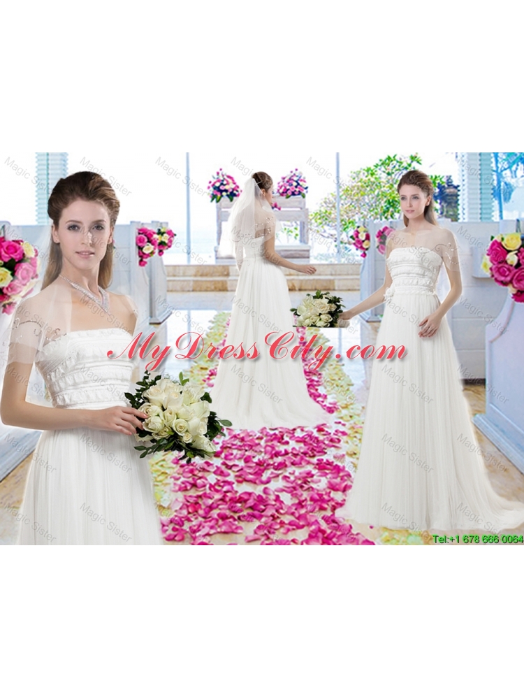 Latest Empire Appliques Bridal Gowns with Brush Train