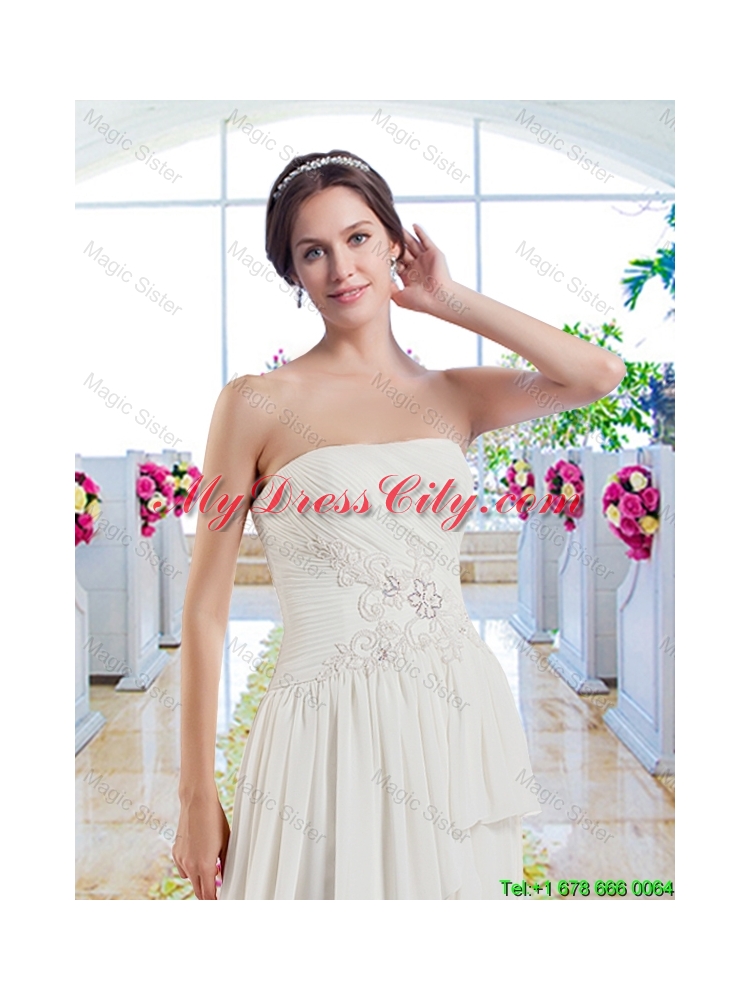 Modest Brush Train Wedding Dresses with Belt and Appliques