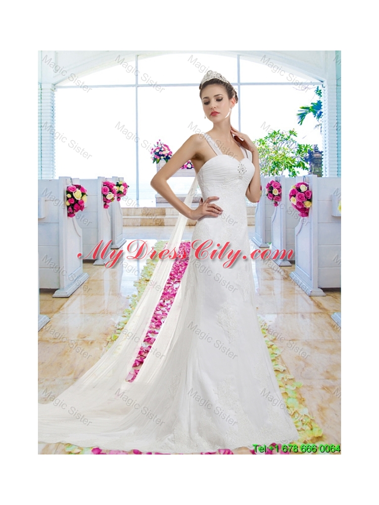 Perfect Straps Lace Up Wedding Dresses with Appliques