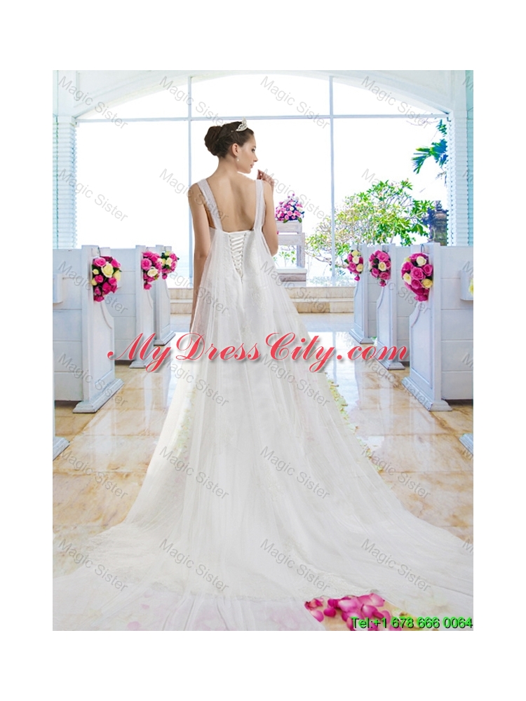 Perfect Straps Lace Up Wedding Dresses with Appliques