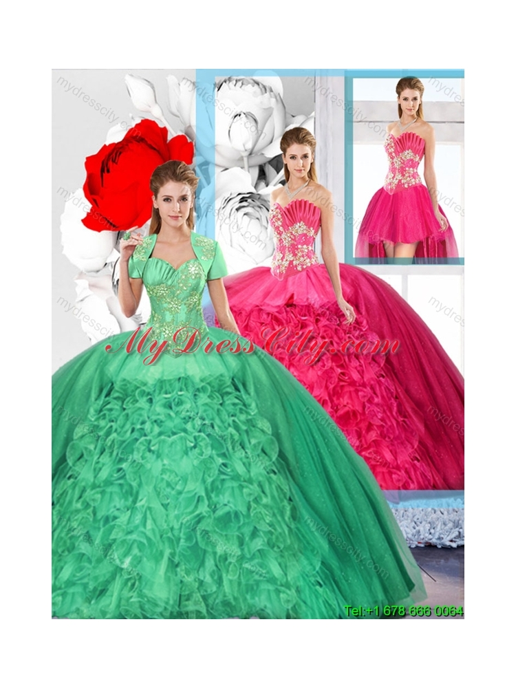 2015 Winter Beaded and Ruffles Inexpensive Detachable Quinceanera Dresses