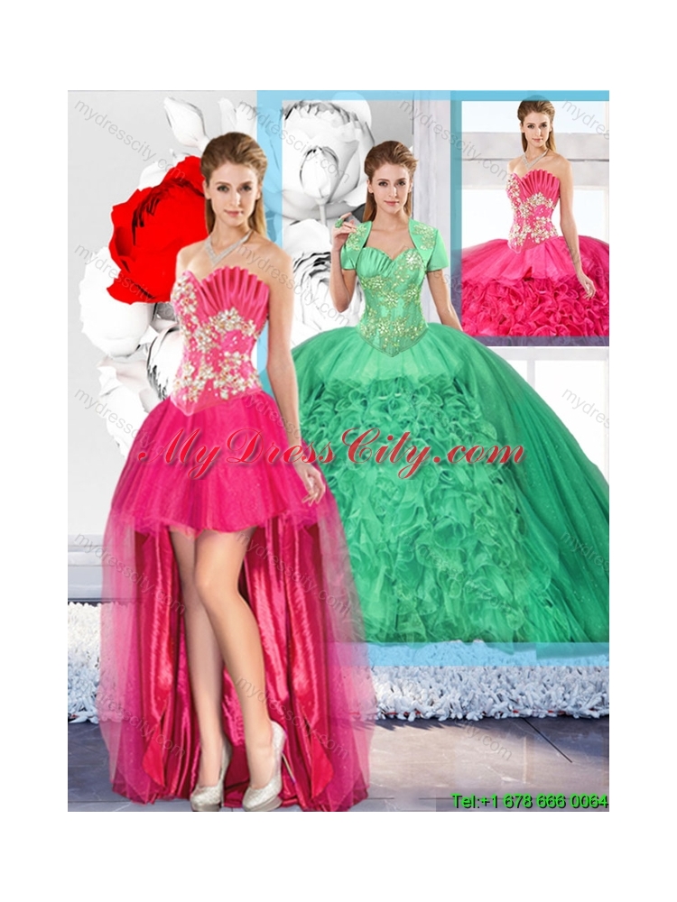 2015 Winter Beaded and Ruffles Inexpensive Detachable Quinceanera Dresses