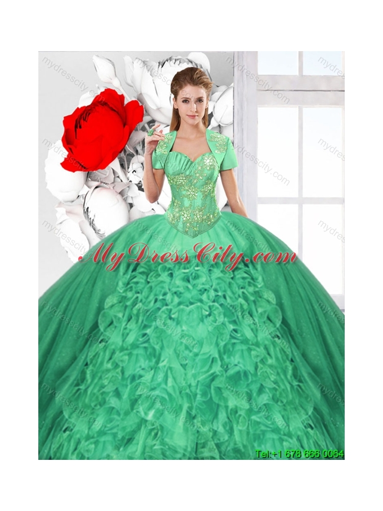 2015 Winter Beaded and Ruffles Inexpensive Detachable Quinceanera Dresses