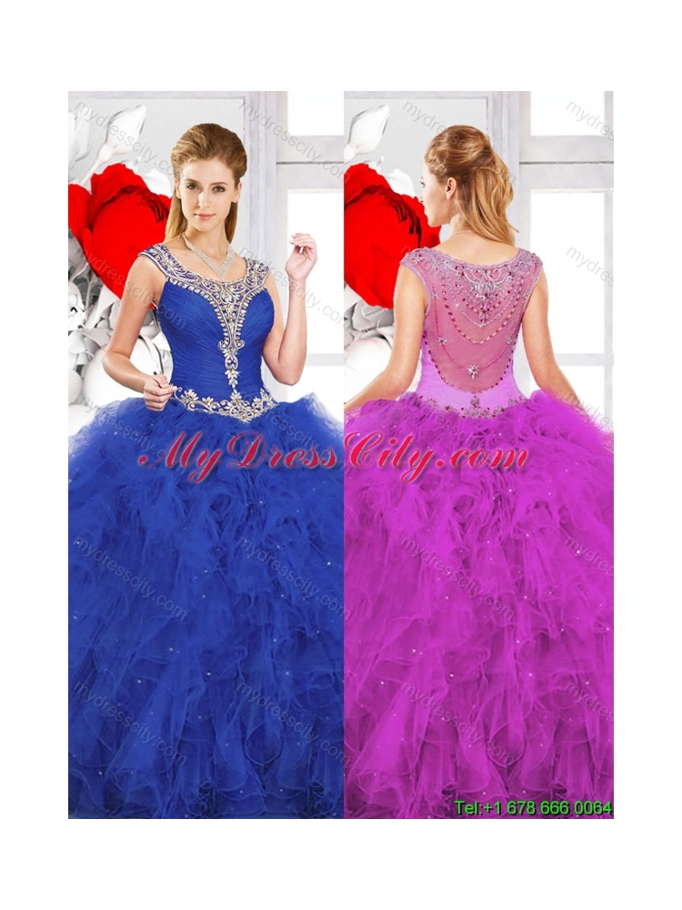 2015 Winter Beautiful Scoop Ruffles Quinceanera Dresses with Beading