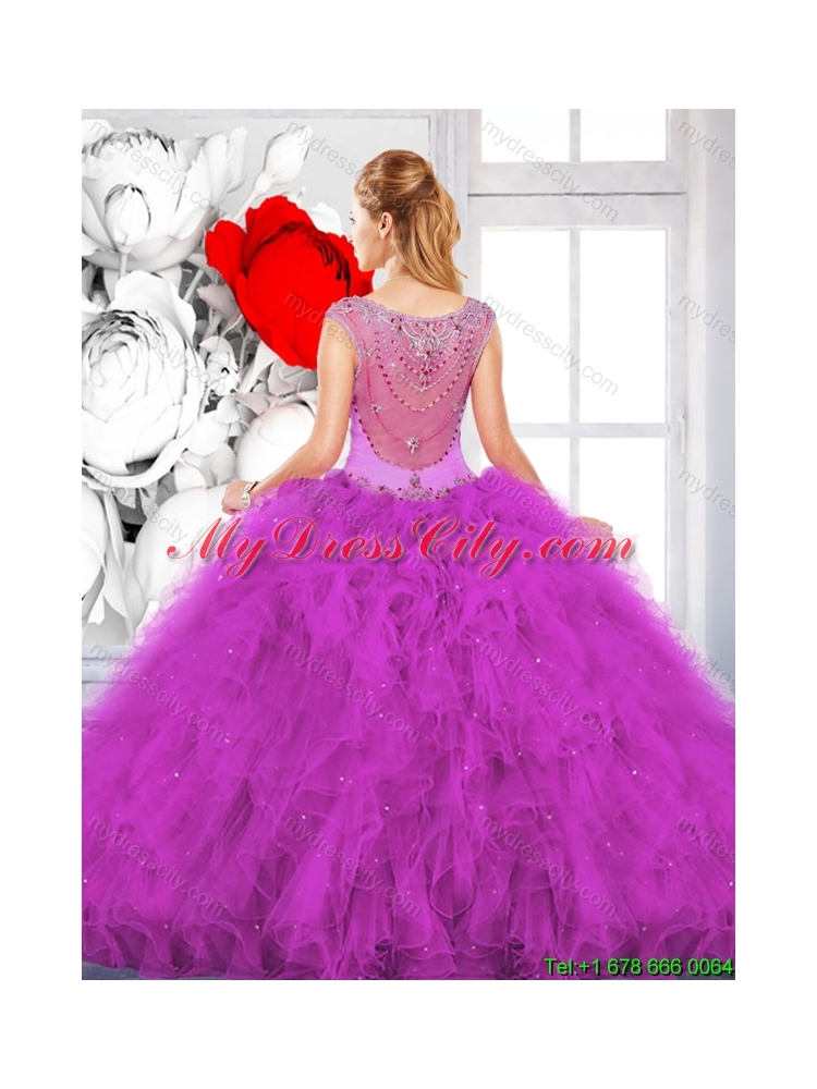 2015 Winter Beautiful Scoop Ruffles Quinceanera Dresses with Beading