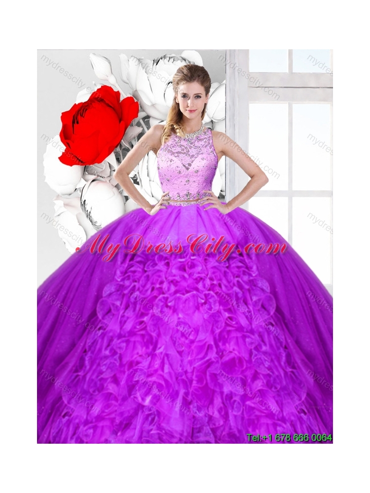 2015 Winter Elegant Scoop Sweet 16 Dresses with Beading and Ruffles