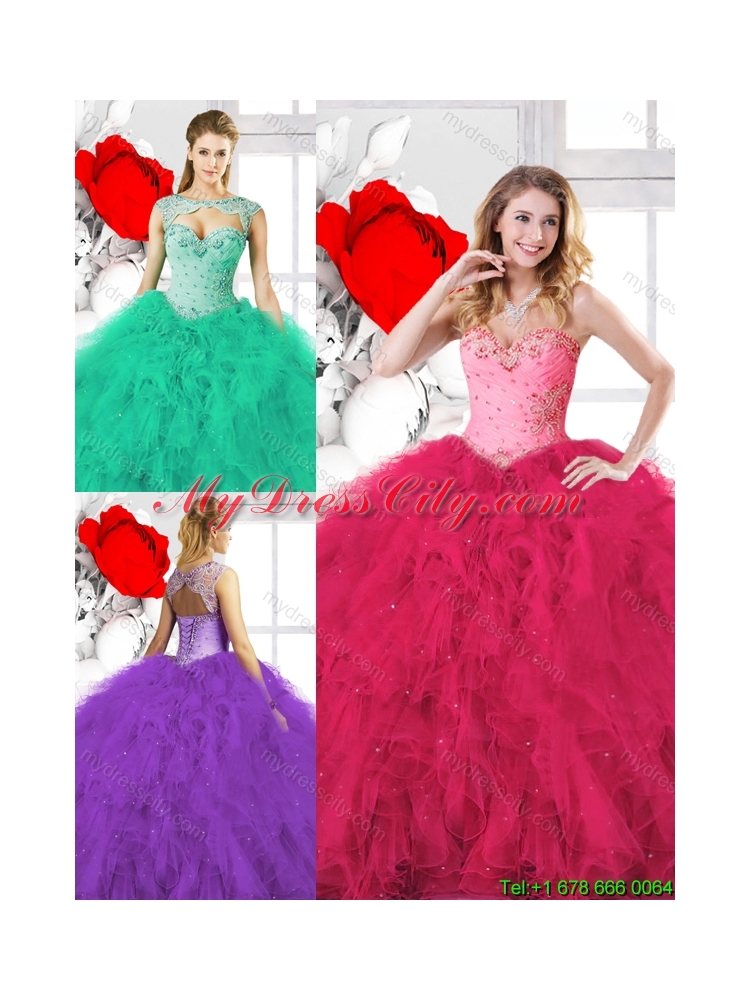 2015 Winter Exclusive Sweetheart Quinceanera Gowns with Beading and Ruffles