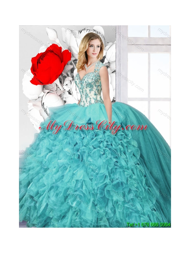 2015 Winter Latest Ball Gown Straps Sweet 16 Dresses with Appliques