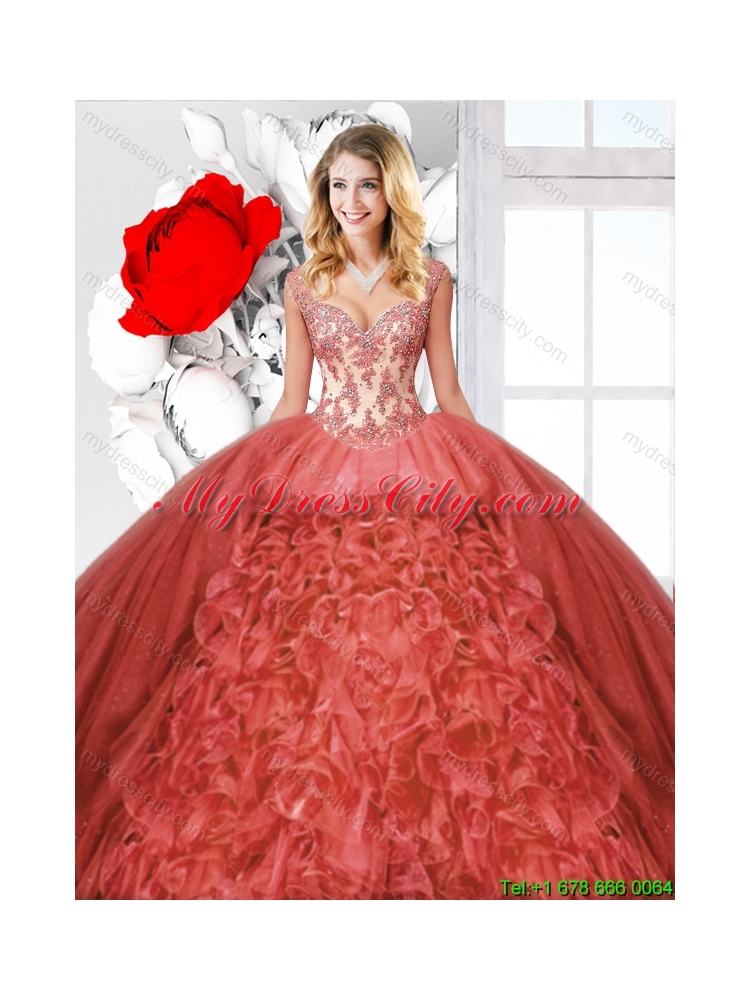 2015 Winter New Arrivals Straps Detachable Quinceanera Dresses in Rust Red