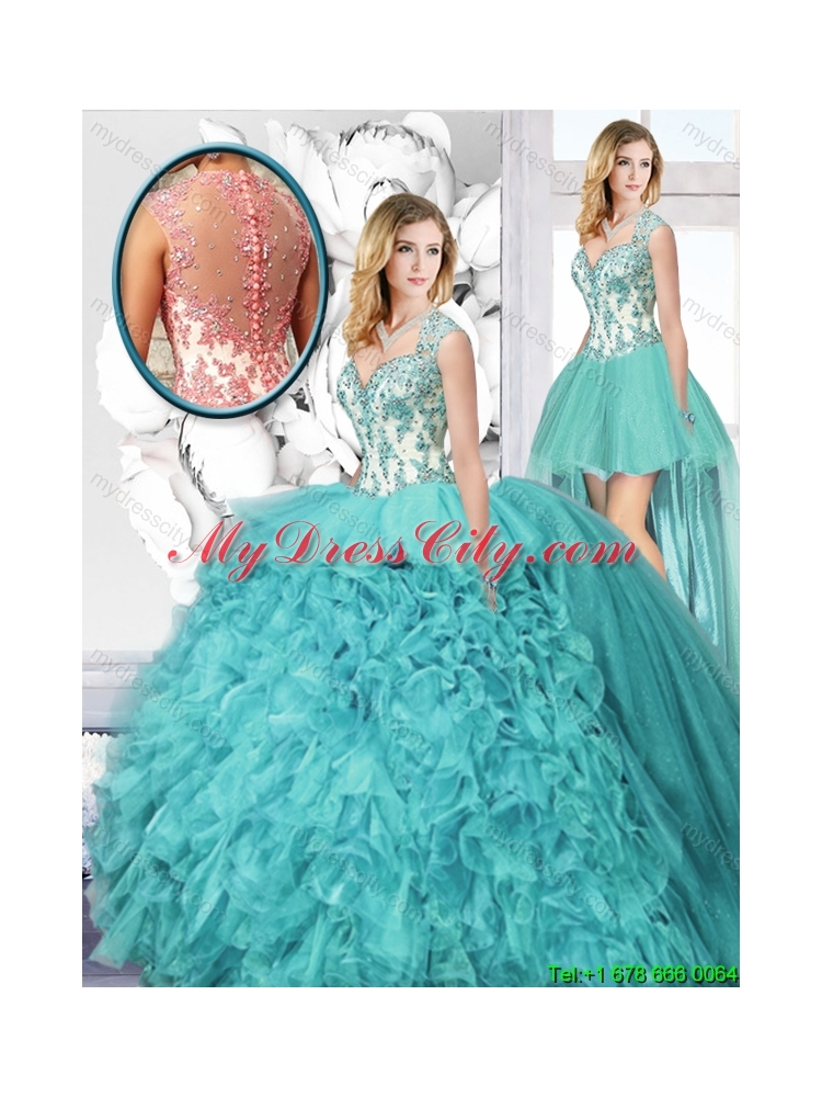 2016 Spring Popular Straps Detachable Quinceanera Dresses with Appliques and Ruffles