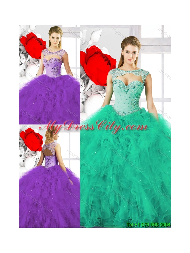 2016 Spring Pretty Beading Sweetheart Sweet 16 Dresses with Ruffles