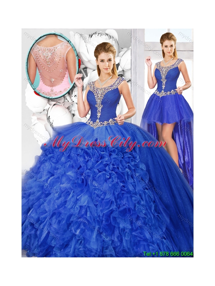 2016 Summer Perfect Ball Gown Beaded Detachable Quinceanera Dresses with Scoop