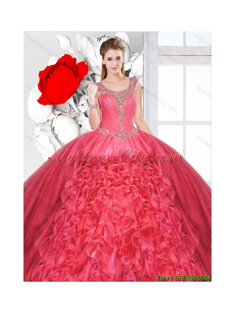 2016 Summer Perfect Ball Gown Beaded Detachable Quinceanera Dresses with Scoop