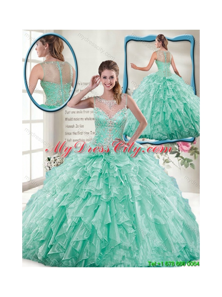 2016 Summer Pretty Mint Quinceanera Gowns with Beading and Ruffles