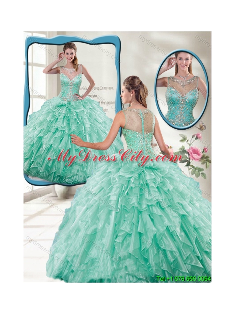 2016 Summer Pretty Mint Quinceanera Gowns with Beading and Ruffles