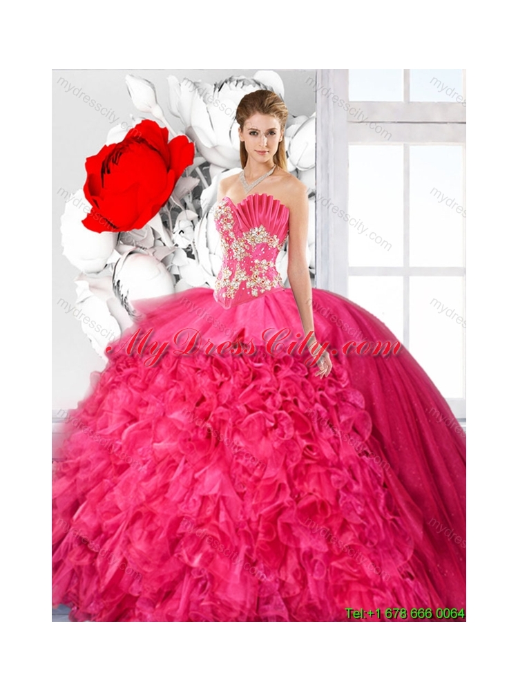 Exquisite Ball Gown Beaded Sweet 16 Dresses in Hot Pink