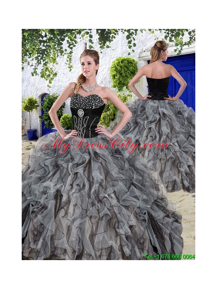 New Arrivals Beaded and Ruffles Sweet 16 Dresses in Black