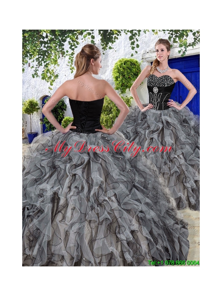 New Arrivals Beaded and Ruffles Sweet 16 Dresses in Black