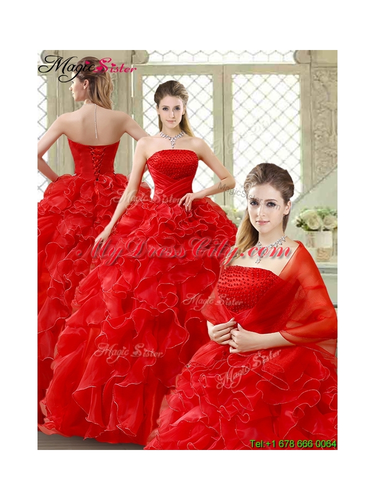 Classical Red Quinceanera Gowns with Beading and Ruffles