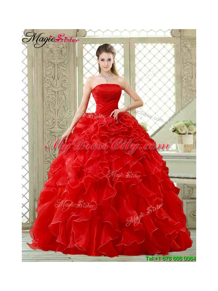 Classical Red Quinceanera Gowns with Beading and Ruffles