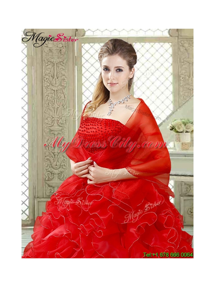 Classical Red Quinceanera Gowns with Beading and Ruffles