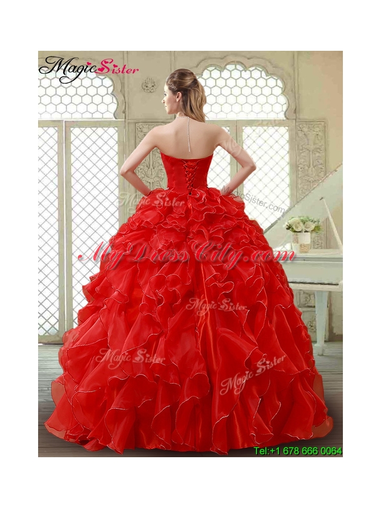 Classical Red Quinceanera Gowns with Beading and Ruffles