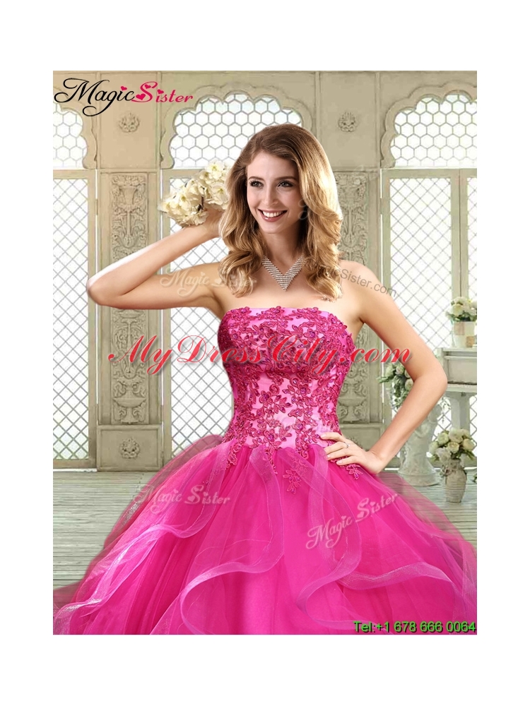 Classical Strapless Fuchsia Sweet 16 Dresses with Appliques