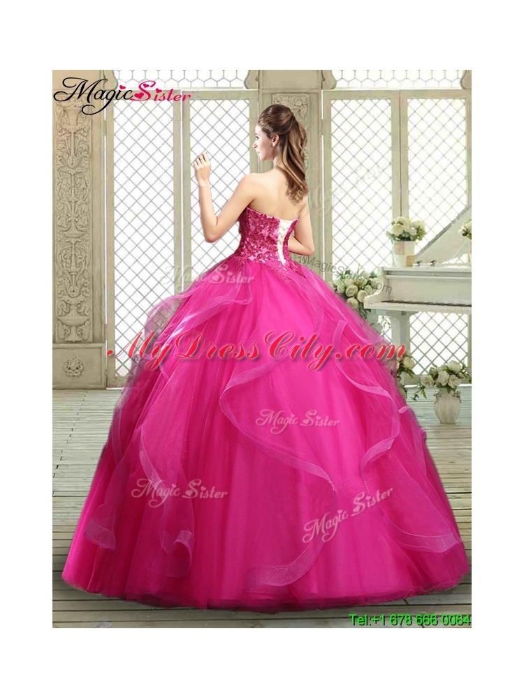 Classical Strapless Fuchsia Sweet 16 Dresses with Appliques