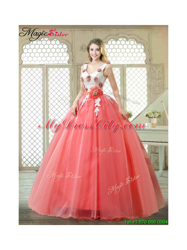 Elegant Watermelon Quinceanera Dresses with Hand Made Flowers