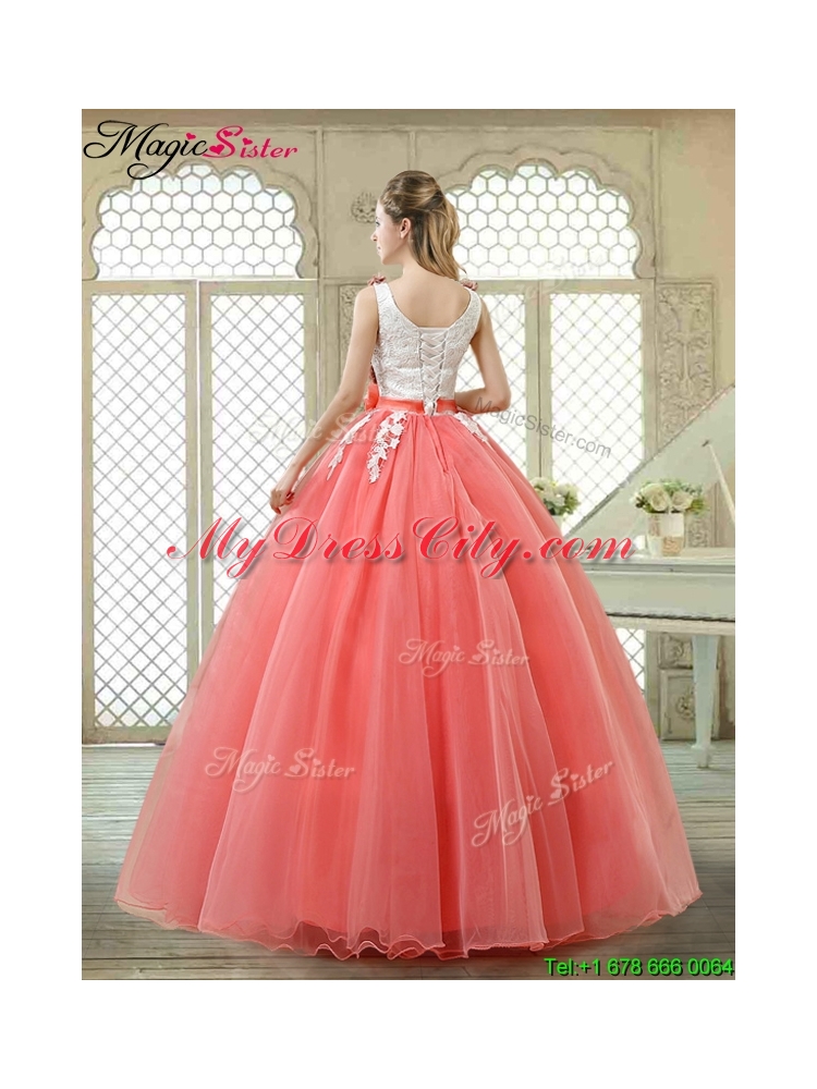 Elegant Watermelon Quinceanera Dresses with Hand Made Flowers