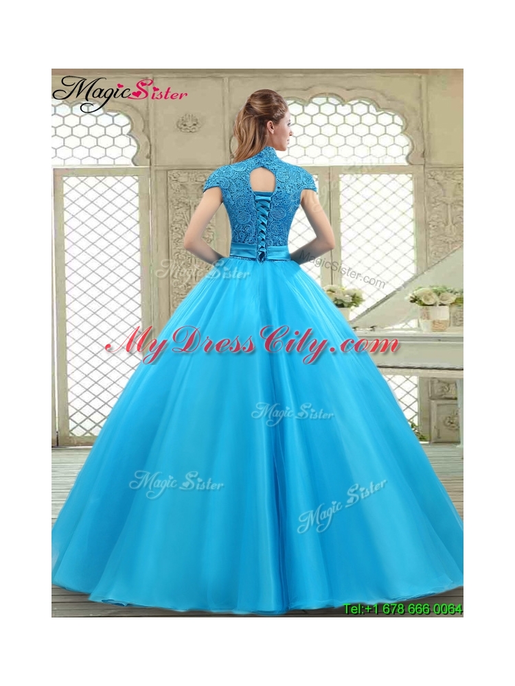 Fashionable High Neck Quinceanera Gowns in Baby Blue