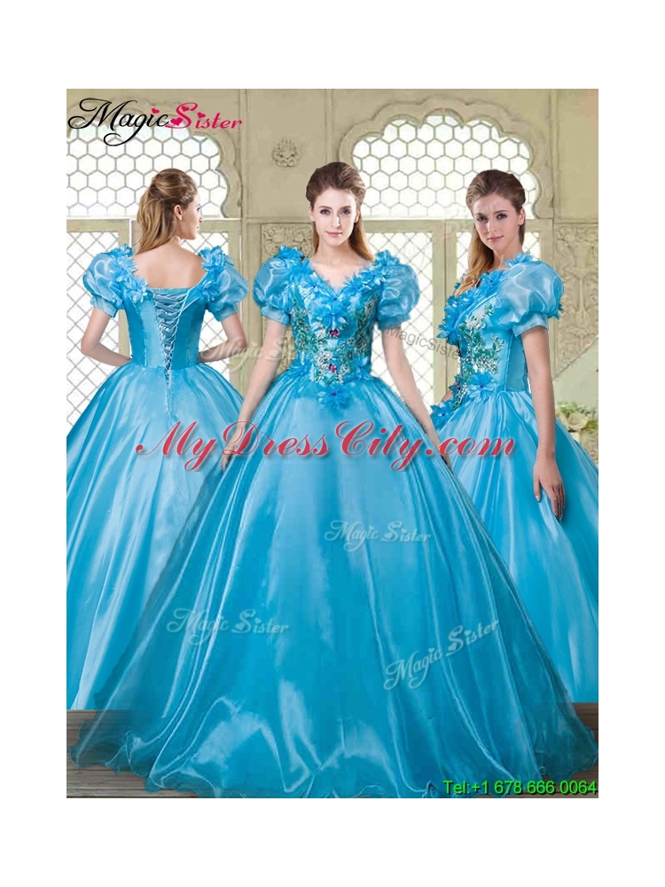 Gorgeous Appliques and Beading Sweet 16 Dresses with V Neck