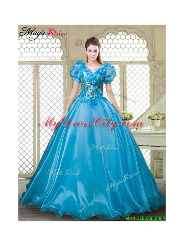 Gorgeous Appliques and Beading Sweet 16 Dresses with V Neck