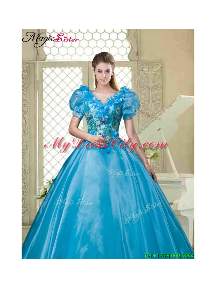 Gorgeous Appliques and Beading Sweet 16 Dresses with V Neck