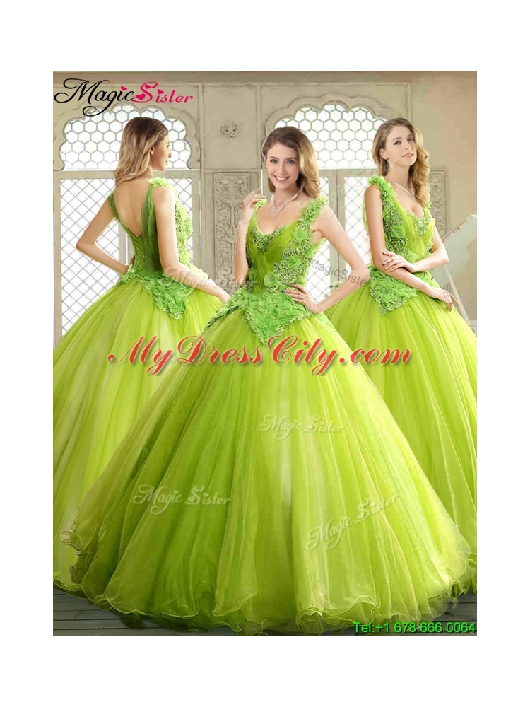 Luxurious Beading and Appliques Quinceanera Dresses in Yellow Green