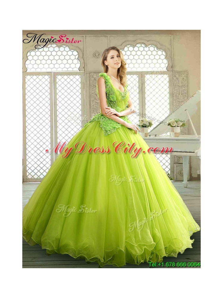 Luxurious Beading and Appliques Quinceanera Dresses in Yellow Green