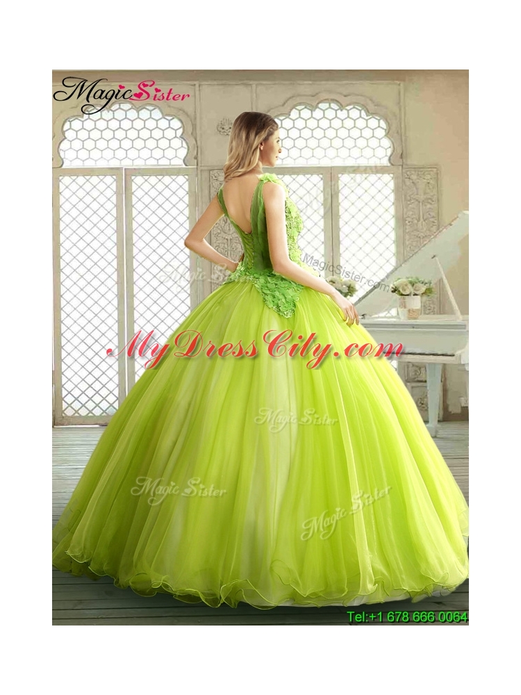 Luxurious Beading and Appliques Quinceanera Dresses in Yellow Green