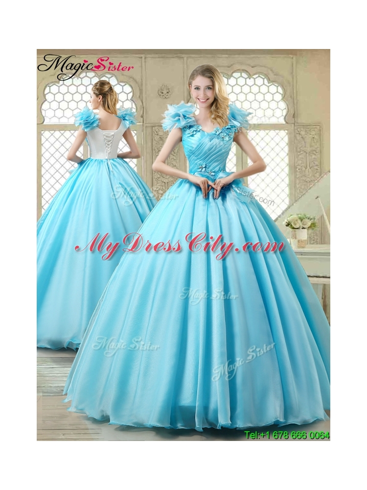 Cheap Aqua Blue Quinceanera Gowns with Appliques and Ruffles 179.56