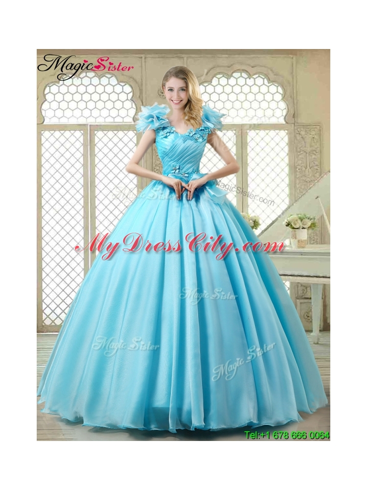 Cheap Aqua Blue Quinceanera Gowns with Appliques and Ruffles 179.56