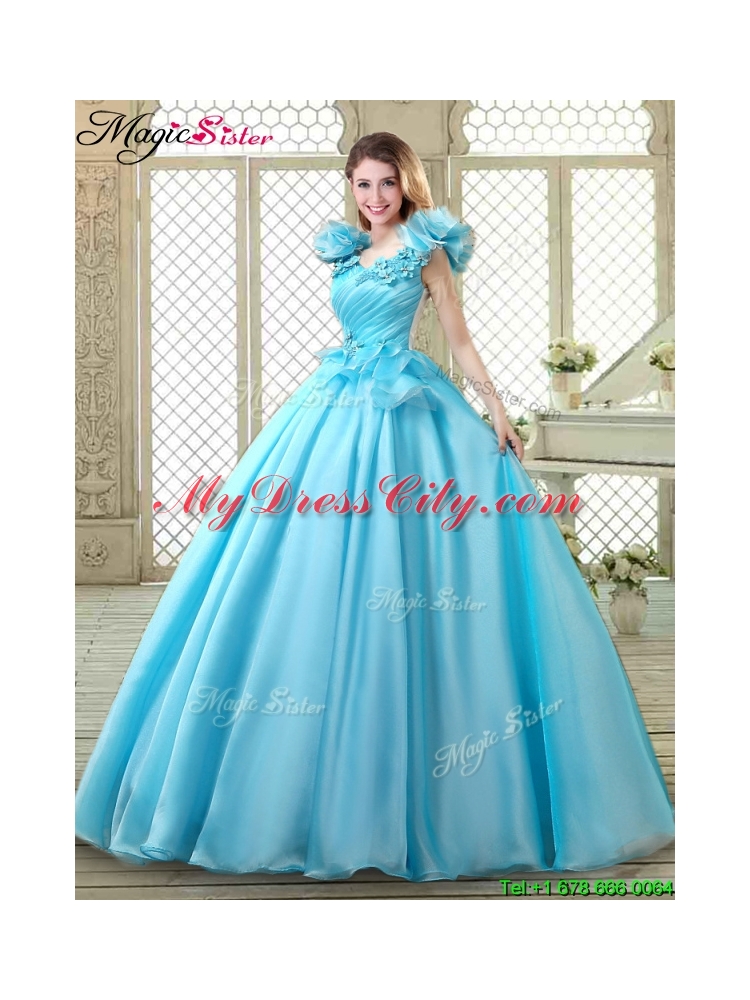 Cheap Aqua Blue Quinceanera Gowns with Appliques and Ruffles 179.56